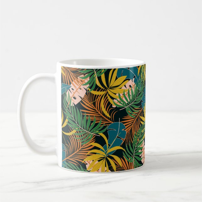 Summer seamless tropical pattern with bright yello coffee mug (Left)