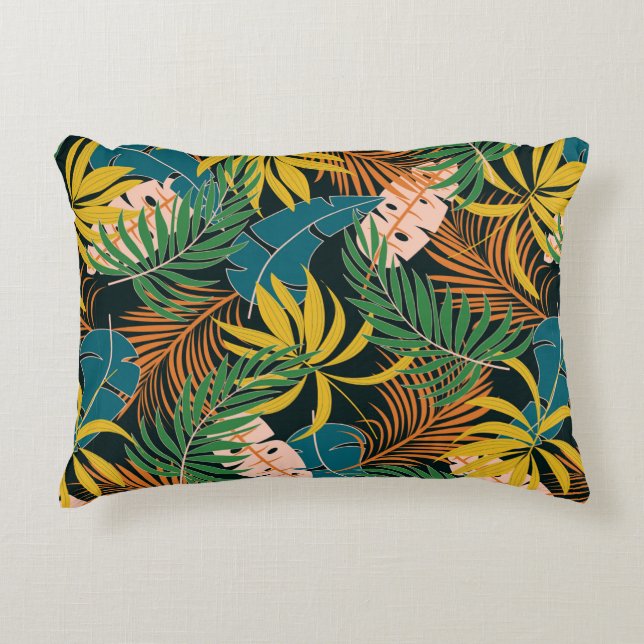 Summer seamless tropical pattern with bright yello decorative cushion (Front)