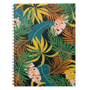 Summer seamless tropical pattern with bright yello notebook