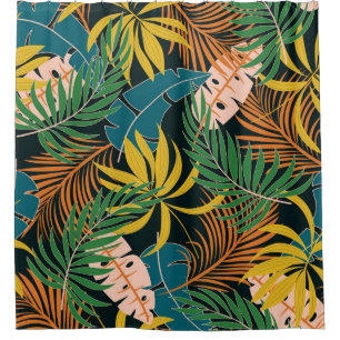 Summer seamless tropical pattern with bright yello shower curtain