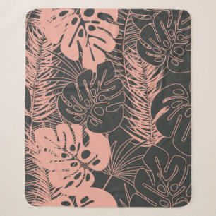 Summer seamless tropical pattern with monstera pal sherpa blanket