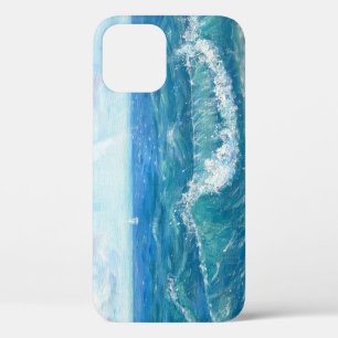 Summer seascape, blue waves, acrylic painting. iPhone 12 case