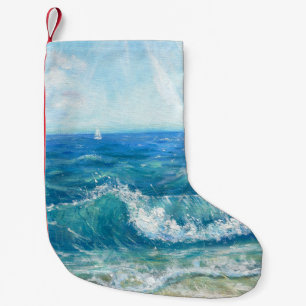 Summer seascape, blue waves, acrylic painting. small christmas stocking