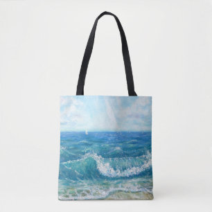 Summer seascape, blue waves, acrylic painting. tote bag