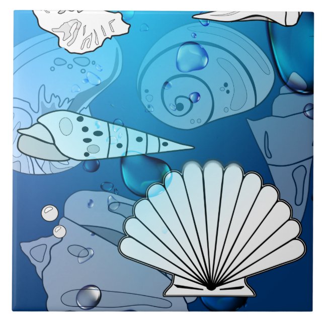 Summer Seashells Aqua Ocean Ceramic Tile (Front)