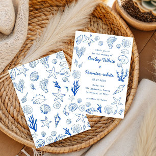 Summer Seashells Frame Beach Wedding Blue  Invitation