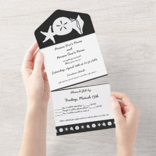 Summer Seashells in Black All In One Invite