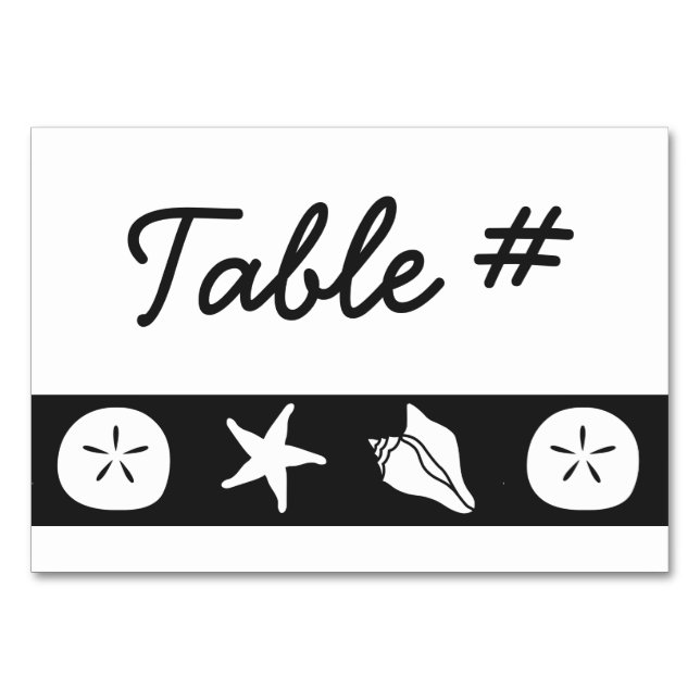 Summer Seashells in Black Table Card (Front)