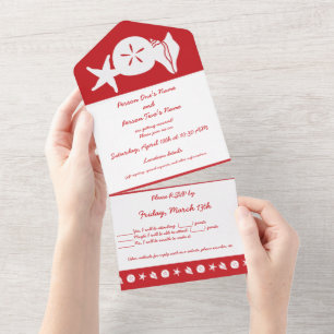 Summer Seashells in Cherry All In One Invitation