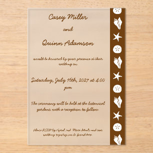 Summer Seashells in Chocolate Acrylic Wedding Invitations