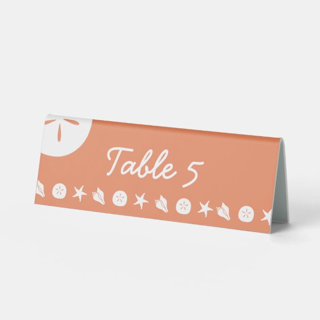 Summer Seashells in Coral Table Tent Sign (Front)