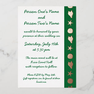 Summer Seashells in Green Foil Invitation