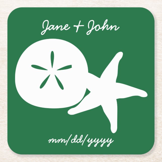 Summer Seashells in Green Paper Coaster (Front)