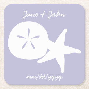 Summer Seashells in Lavender Paper Coaster