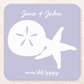 Summer Seashells in Lavender Paper Coaster