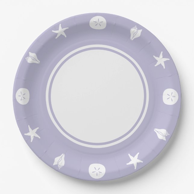 Summer Seashells in Lavender Paper Plate (Front)
