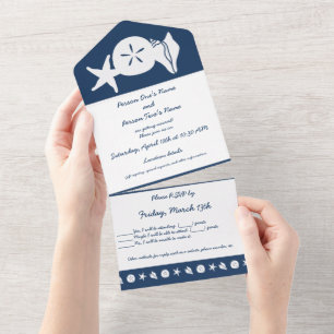 Summer Seashells in Navy All In One Invitation