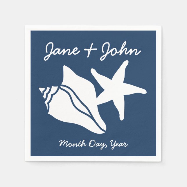Summer Seashells in Navy Napkins (Front)