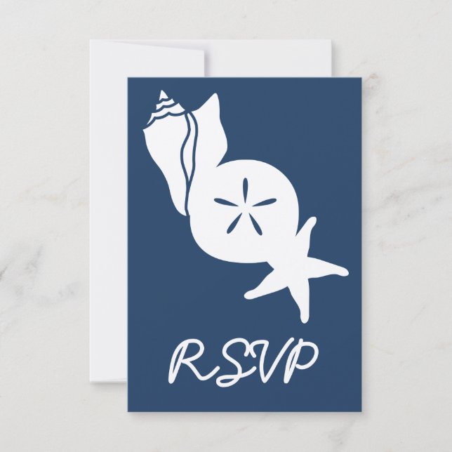 Summer Seashells in Navy RSVP Card (Front)