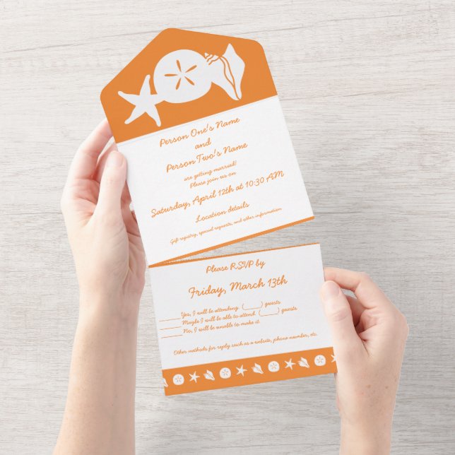 Summer Seashells in Orange All In One Invitation (Tearaway)