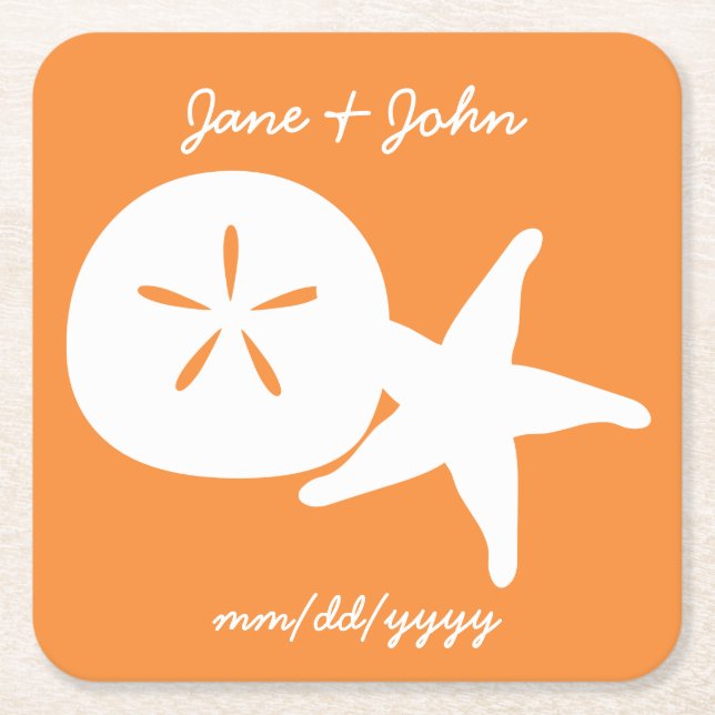 Summer Seashells in Orange Paper Coaster (Front)