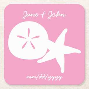 Summer Seashells in Petal Pink Paper Coaster