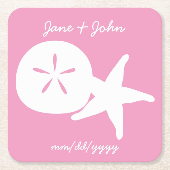 Summer Seashells in Petal Pink Paper Coaster (Front)