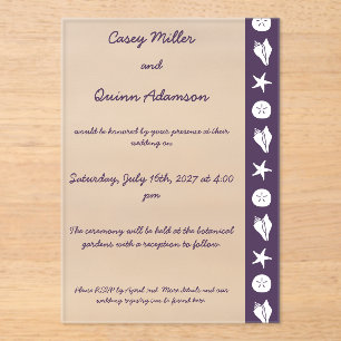 Summer Seashells in Purple Acrylic Wedding Invitations
