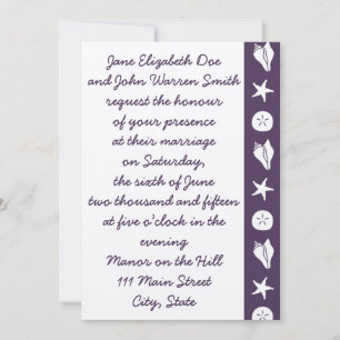 Summer Seashells in Purple Wedding Invitation