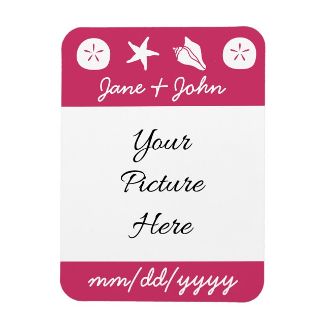 Summer Seashells in Raspberry Save-the-Date Magnet (Vertical)