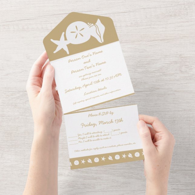 Summer Seashells in Sand All In One Invitation (Tearaway)