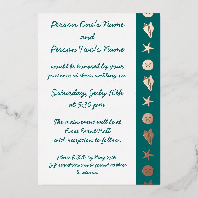Summer Seashells in Teal Foil Invitation (Front)