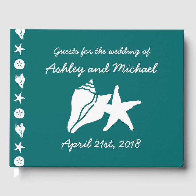 Summer Seashells in Teal Guest Book (Front)