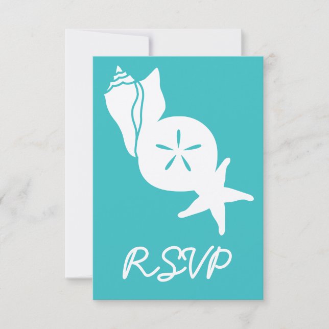 Summer Seashells in Turquoise RSVP Card (Front)