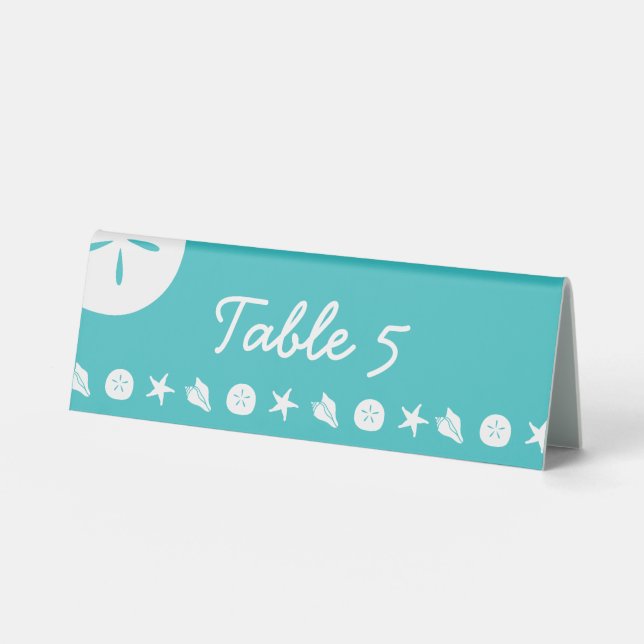 Summer Seashells in Turquoise Table Tent Sign (Front)