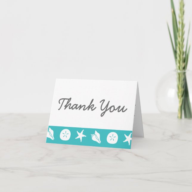 Summer Seashells in Turquoise Thank You Card (Front)