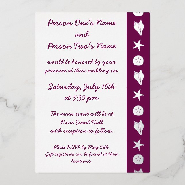 Summer Seashells in Wine Foil Invitation (Front)