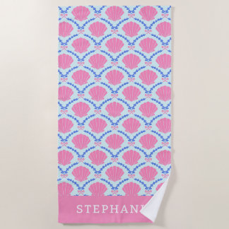 Summer Seashells Pink Bows Personalised Beach Towel