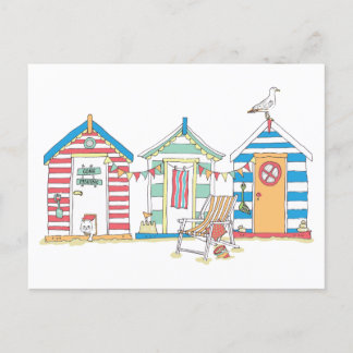 Summer Seaside Beach Huts in the Sand Illustration Postcard