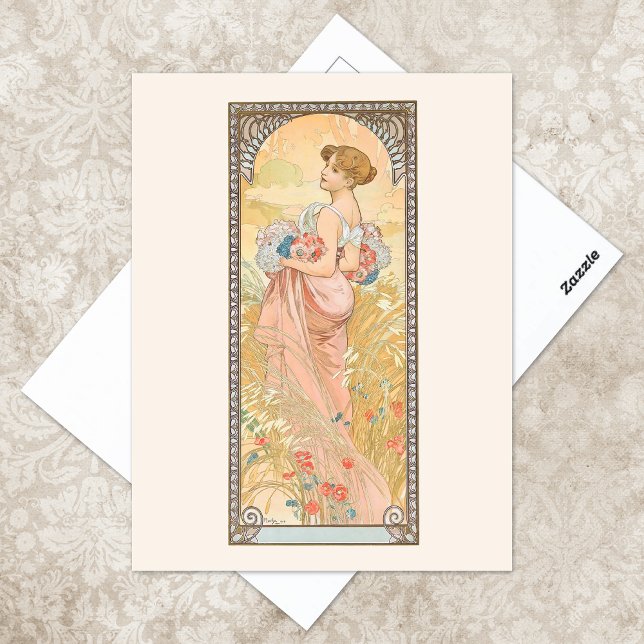 Summer Season Illustration Alphonse Mucha Postcard (Creator Uploaded)