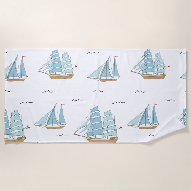Summer Seatime Cute yachts with sail Beach Towel (Front)