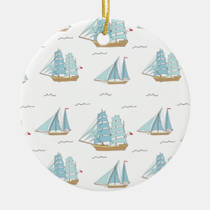 Summer Seatime Cute yachts with sail  Ceramic Ornament