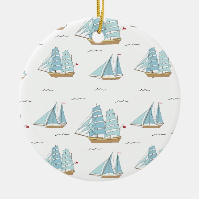 Summer Seatime Cute yachts with sail  Ceramic Ornament (Front)