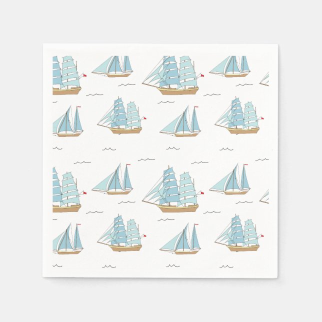 Summer Seatime Cute yachts with sail Napkin (Front)