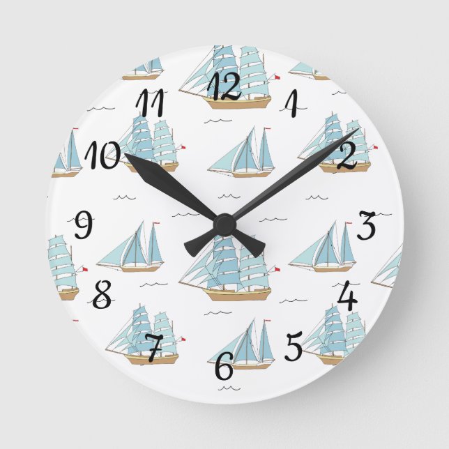 Summer Seatime Cute yachts with sail  Round Clock (Front)