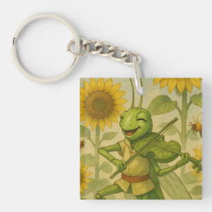 Summer Serenade: The Joyful Grasshopper Fiddler Key Ring