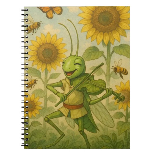 Summer Serenade: The Joyful Grasshopper Fiddler Notebook (Front)