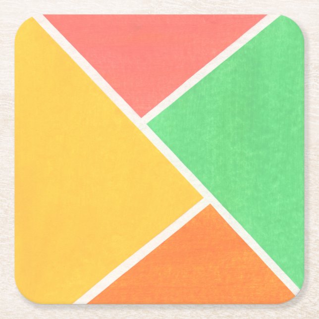 Summer Shapes Colour Block Pattern Square Paper Coaster (Front)
