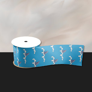 Summer Shark Fins Pattern Doodle Blue Ribbon Satin Ribbon