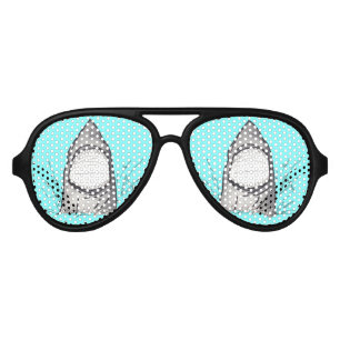 Summer Shark Hand Drawn and Painted on Teal Aviator Sunglasses